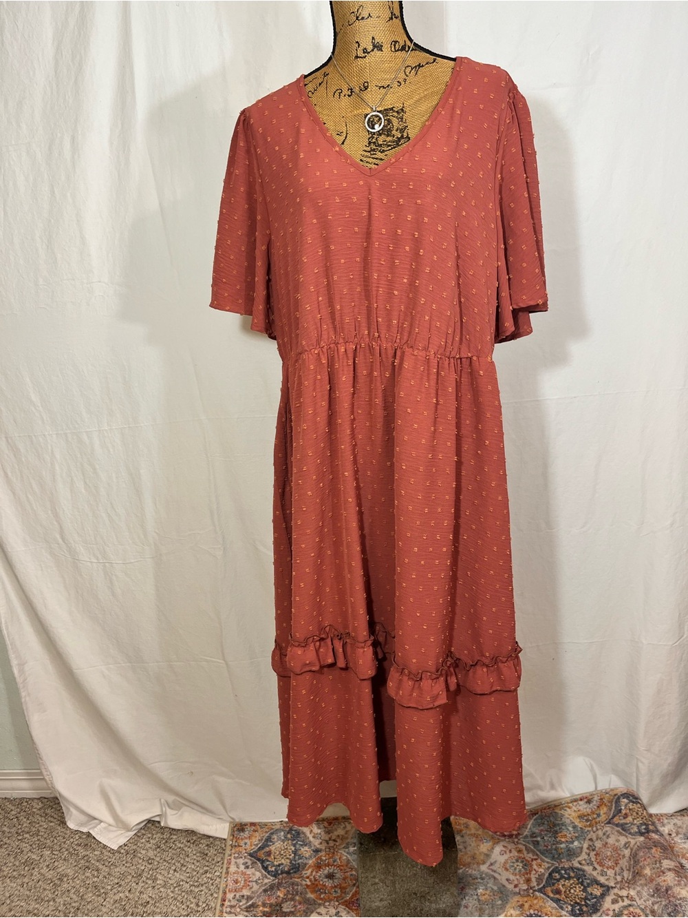 Rust Red Flutter Sleeve Midi Dress - bloom chick size 18-20